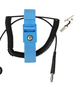04563 - OMEGA WRIST STRAP, ELASTIC, BLUE, 4MM SNAP, 6' COIL CORD