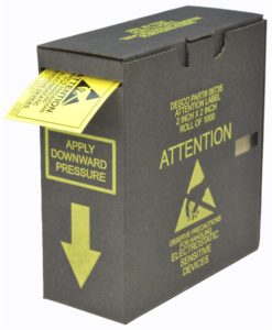 06735 – LABEL, ESD ATTENTION, 2”x2”, ROLL OF 1000, W/DISPENSER BOX