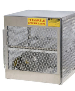 Cylinder locker for safe storage of 4 horizontal 20 or 33-lb. LPG cylinders.