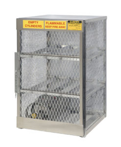 Cylinder locker for safe storage of 6 horizontal 20 or 33-lb. LPG cylinders.