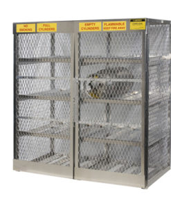 Cylinder locker for safe storage of 16 horizontal 20 or 33-lb. LPG cylinders.