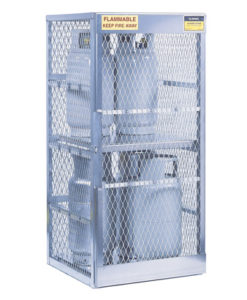 Cylinder locker for safe storage of 8 vertical 20 or 33-lb. LPG cylinders.