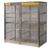 Cylinder locker for safe storage of 16 vertical 20 or 33-lb. LPG cylinders.