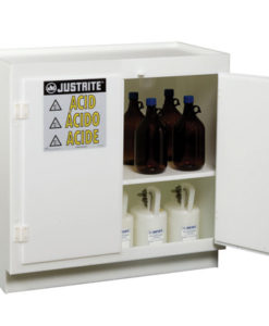 Freestanding corrosives/acid safety cabinet, Cap. thirty-six 2-1/2 ltr bottles, 2 door, poly
