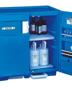Undercounter corrosives/acid safety cabinet, Cap. thirty 1-ltr bottles, 2 shlvs, 2 door, poly