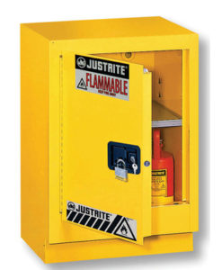 Under Fume Hood solvent/flammable liquid safety cabinet, Cap. 15 gal., 1 shlf, 1 m/c left hand door