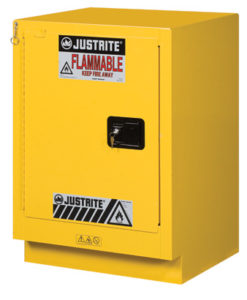 Under Fume Hood solvent/flammable liquid safety cabinet, Cap. 15 gal., 1 shlf, 1 s/c left hand door