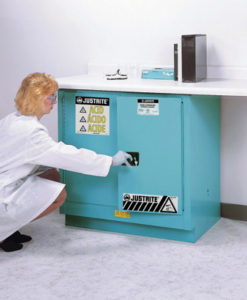 ChemCor&reg; Undercounter Corrosives/Acids Safety Cabinet, Cap. 22 gallons, 1 shelf, 2 s/c doors