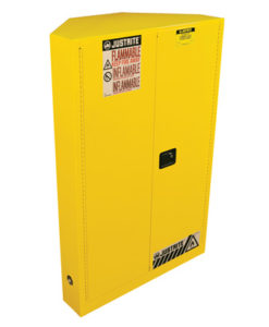 SURE-GRIP&reg; EX CORNER FLAMMABLE SAFETY CABINET, CAP. 45 GALLONS, 2 SHELVES, 2 M/C DOORS