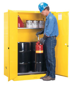 Sure-Grip&reg; EX Vertical Drum Safety Cabinet and Drum Rollers, Cap. 60 gal., 1 shelf, 2 m/c doors