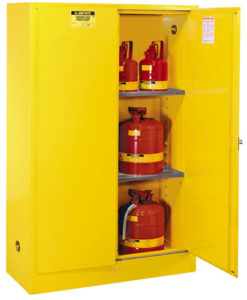 ULC Listed Flammable Safety Cabinet for Canada, Cap. 45 gals, 2 shlvs, 2 manual-close doors